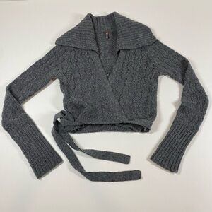 Free People Sweater Large Wool Blend Cardigan Wrap Tie Collar Boho